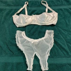 White Satiny Half- Bra & White crotchless panties